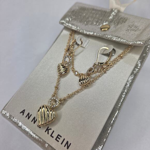 Anne Klein Gold-Tone 2-Pc Heart Layered Necklace & Drop Earrings Set NEW - Picture 8 of 10